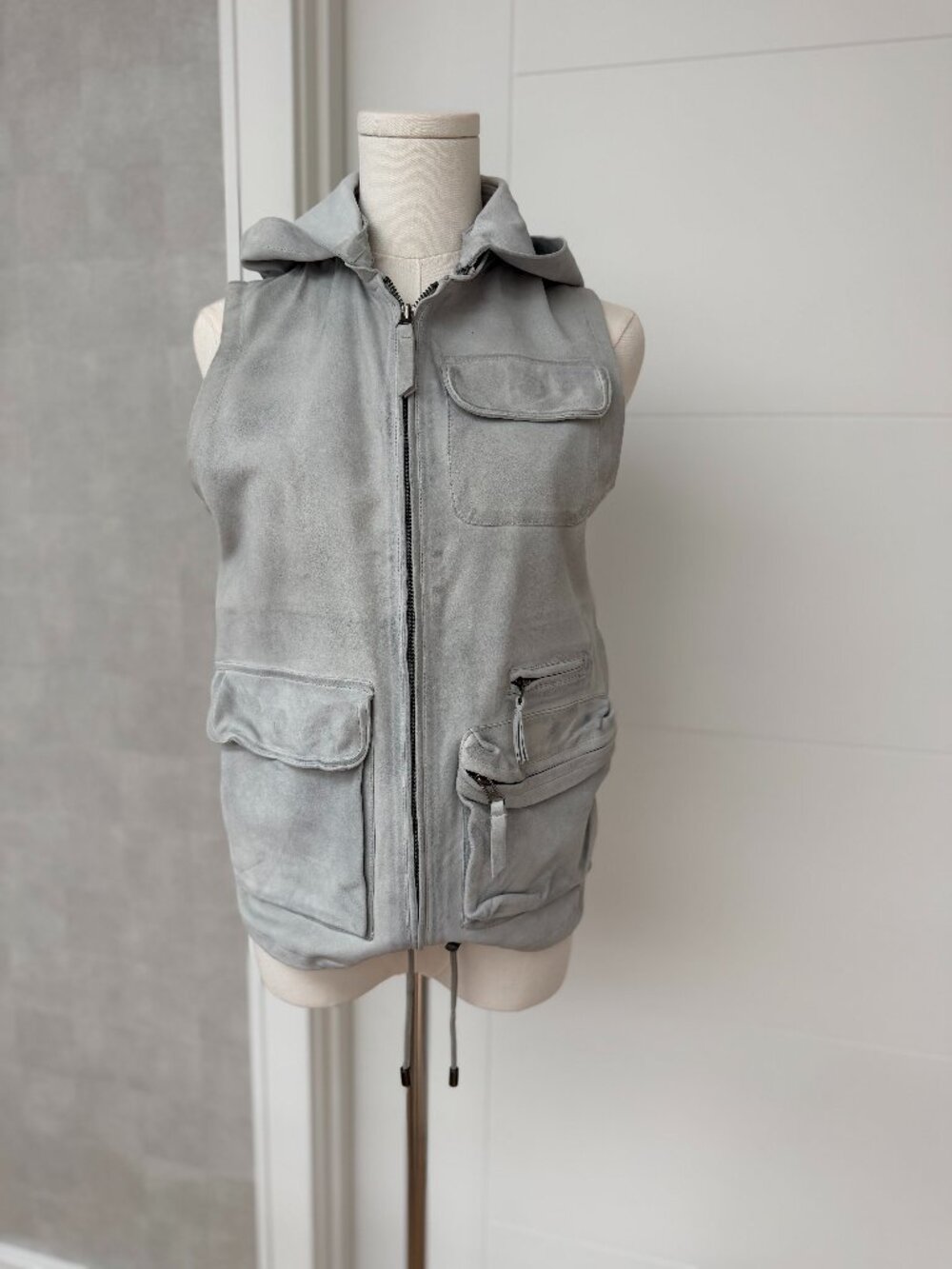 Jakett New York Washed Suede Hooded Utility Vest, Size Small
